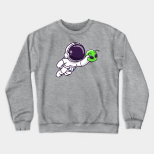 Cute Astronaut Floating With Head Alien Cartoon Crewneck Sweatshirt